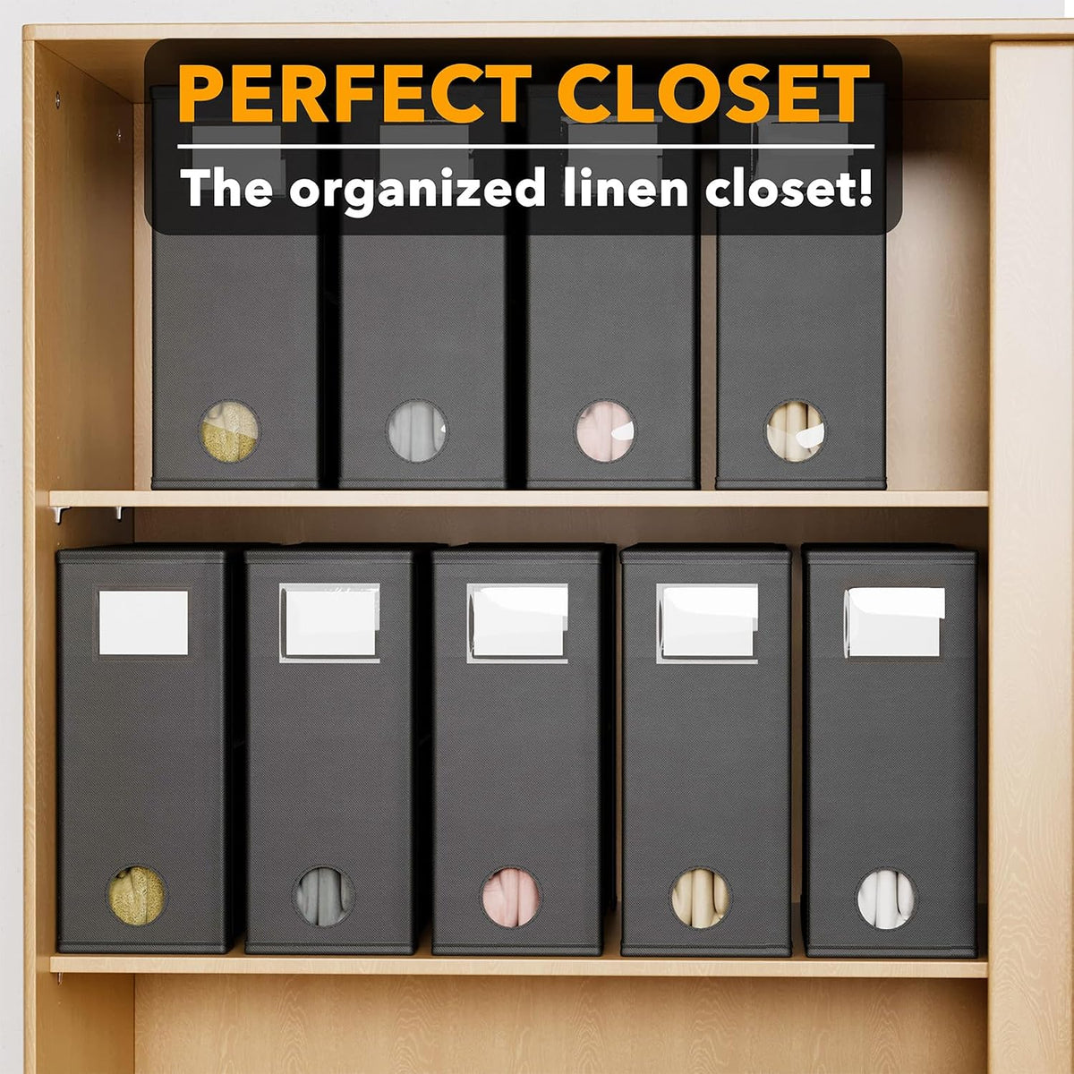 SpaceAid Bed Sheet Organizer and Storage, Foldable Sheet Organizer with Window for Linen Closet, Set Folder Keeper for Queen & King Size Bedding Storage (Black)
