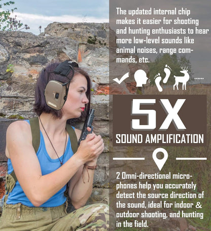 PROHEAR Electronic Ear Protection for Shooting with 4X Sound Amplification, Gun Range Hearing Protection Muffs, NRR 23dB Noise Reduction Headphones for Hunting, Green
