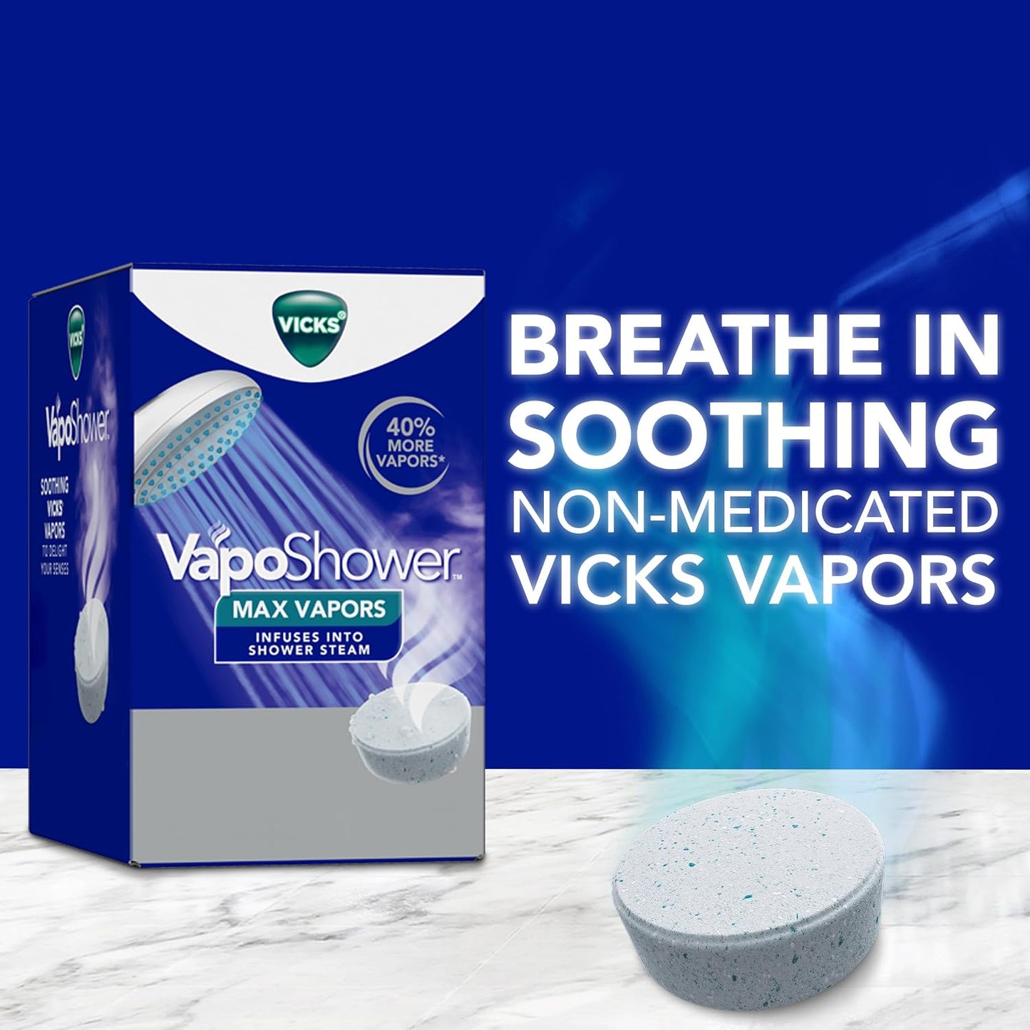 Vicks VapoShower Max Tablets, Non-Medicated Eucalyptus Shower Steamer Tablets, Menthol, Aromatherapy, 4ct