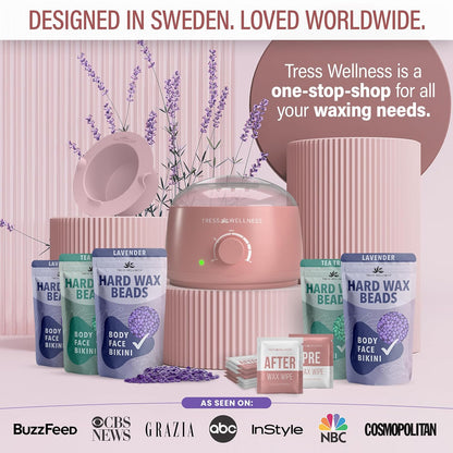 Tress Wellness Award Winning Waxing Kit for Sensitive Skin, Safe for Face & Skin, Easy to Use, At-Home Kit for Face, Bikini, Brazilian & Full Body - Digital Display, Black Purple Flower