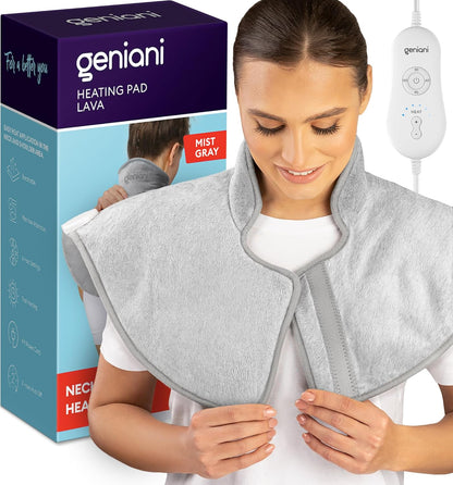GENIANI Electric Heating Pad for Back Pain & Cramps Relief, Electric Throw, Self Care Gifts for Women, Heating Pad for Neck & Shoulder, Machine Washable Microplush, Auto Shut Off (12"x24", Tabby Gray)
