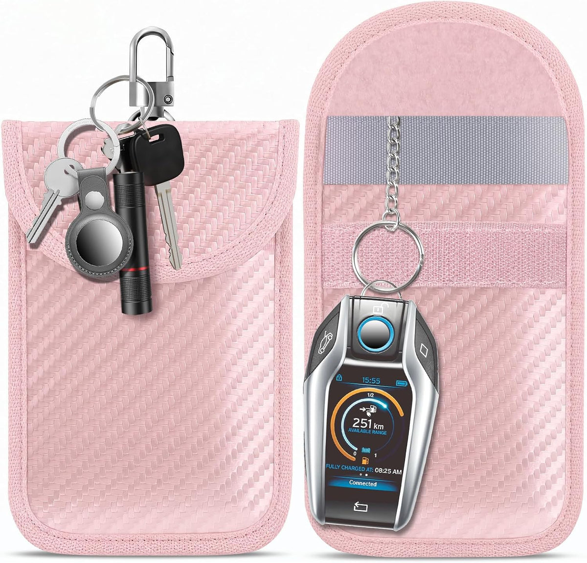 Faraday Pouch for Car Keys, Faraday Bag, Car RFID Signal Blocking Holder, Key Fob Protector, Key fob cage Block Signal Anti-Theft Fob Case (2 Pack)
