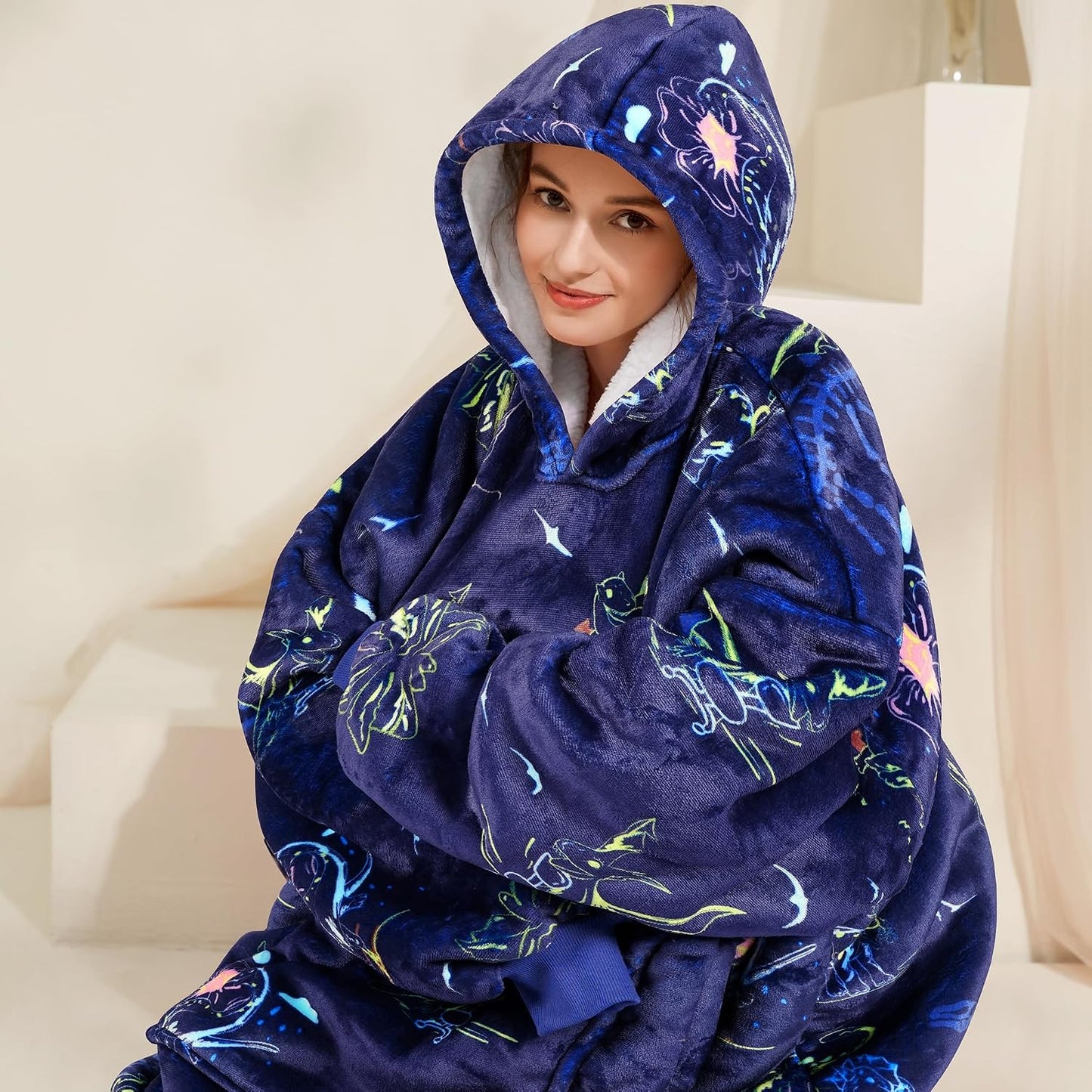 Narecte Cozy Oversized Blanket Hoodie Wearable Blanket Adults Soft Hooded Blanket Hoodie Birthday Gifts for Women Christmas - Colors B