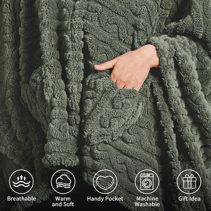 Wearable Blanket Poncho Cape Wrap for Adult, Cozy Sherpa Fleece Pocketed Shawl TV Throw Blankets for Office and Lounge(Purple,58'' x 64'')