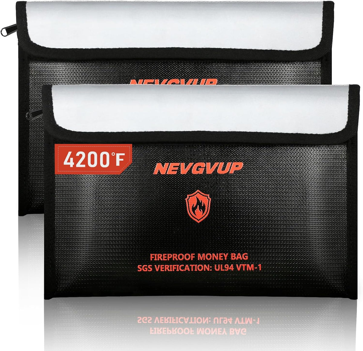 Upgraded 6200°F Fireproof Document Bag with Lock, Fire proof Money Bag for Cash with Zipper/Reflective Strip, 9 Layer of Heat Insulated Material, Water Resistant Fireproof Bags for Documents,Safe Bags