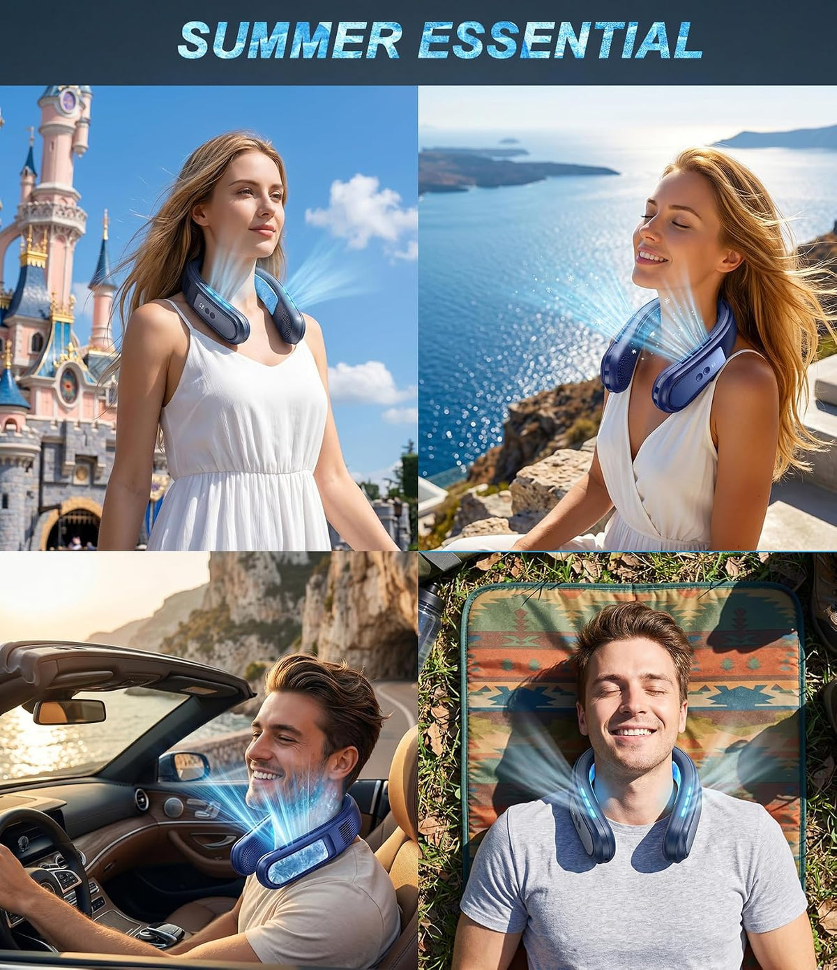 Neck Fan Air Conditioner with 2 Ice Cooling Plates, Portable Neck Fans Blow Cold Air Rechargeable,Personal Neck Cooler Wearable AC Travel Fan Dual Turbo Airflow for Outdoor Beach Golf Office Women Men