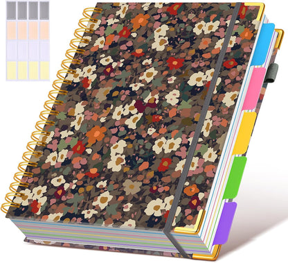 Hardcover Spiral Notebook journal with Removable Dividers Tabs, 300 Pages Leather 5 Subject Notebook College Ruled, 8"x10" Large B5 Notebooks for Work School Note taking, Lined Journal for Women,Black