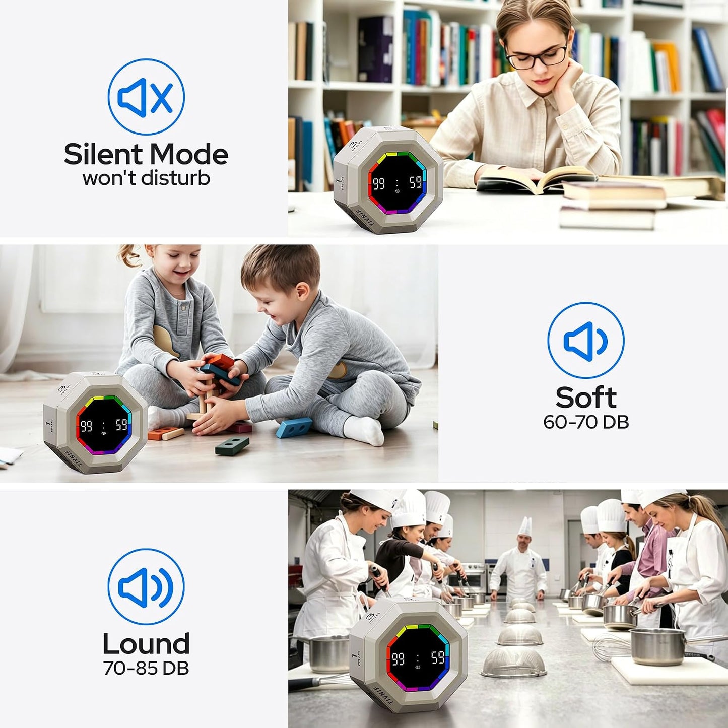 Visual Timer for Kids Kitchen Timer Pomodoro Magnetic Visual Countdown | Smart Gravity Sensing Timer with Large Display Loud Alarm for Study Cooking Classroom Homework Time Management