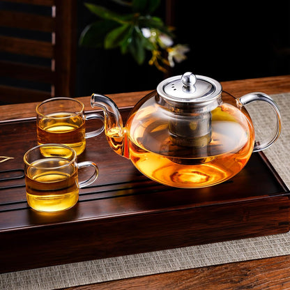 PARACITY Glass Teapot Stovetop 40 OZ/1200ml, Borosilicate Clear Tea Kettle with Removable 18/8 Stainless Steel Infuser, Teapot Blooming and Loose Leaf Tea Maker Tea Brewer for Camping, Travel