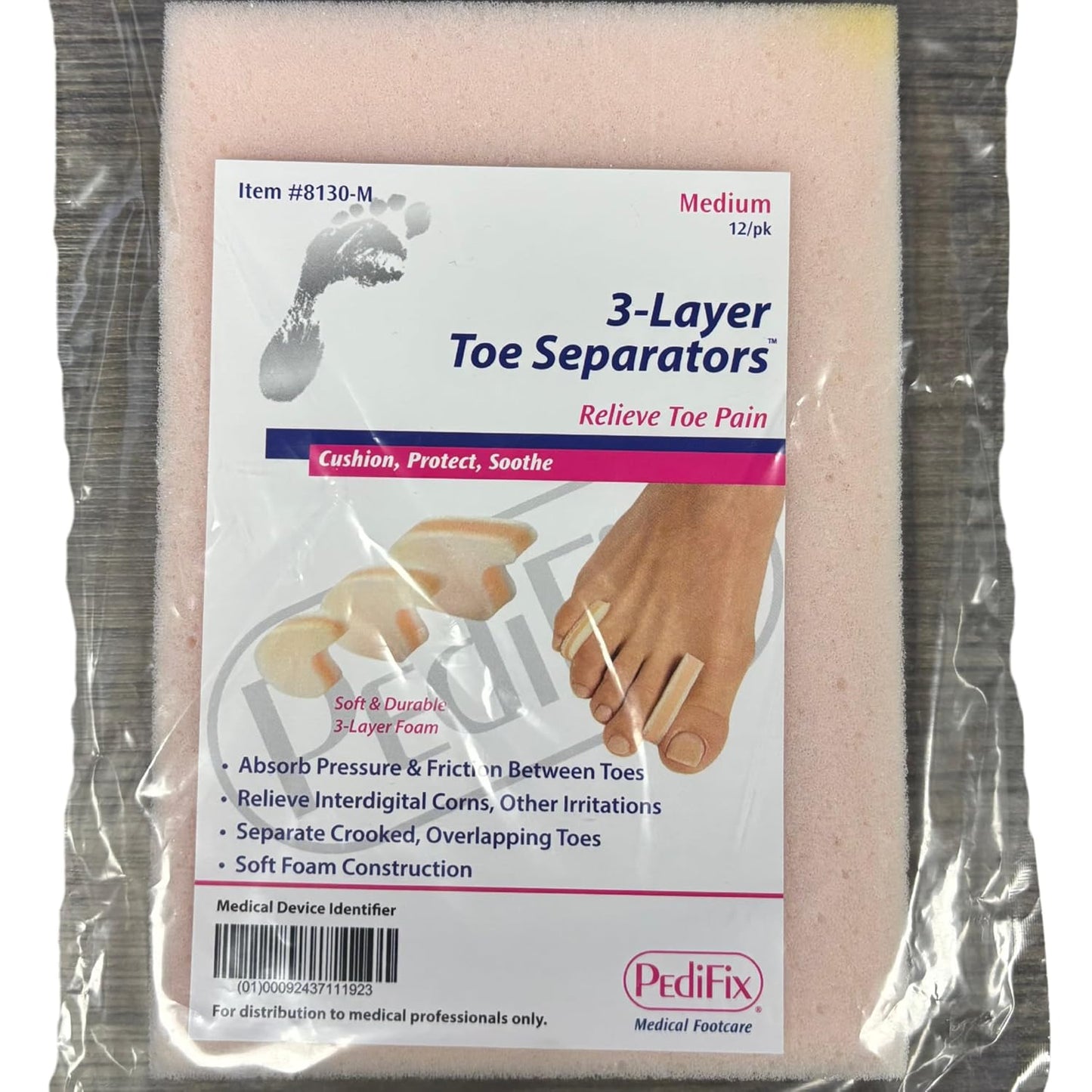 PediFix 3-Layer Toe Separators, Pack of 12 — Large