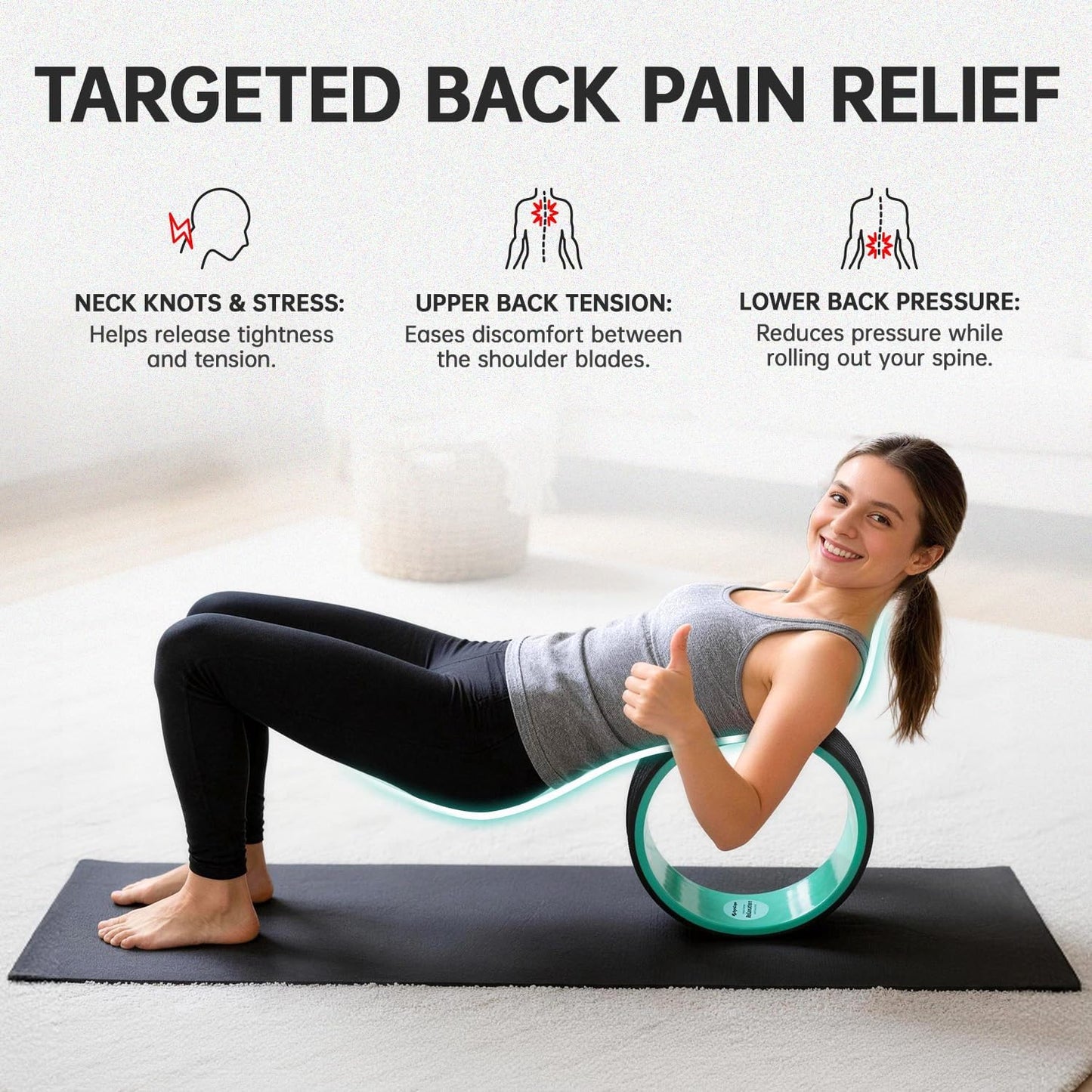Back Wheel Foam Roller – Targeted Back & Neck Relief, Lumbar Spine Stretcher, Spinal Decompression Back Stretcher, Massage Roller with Density Foam for Physical Therapy, Supports 500lbs