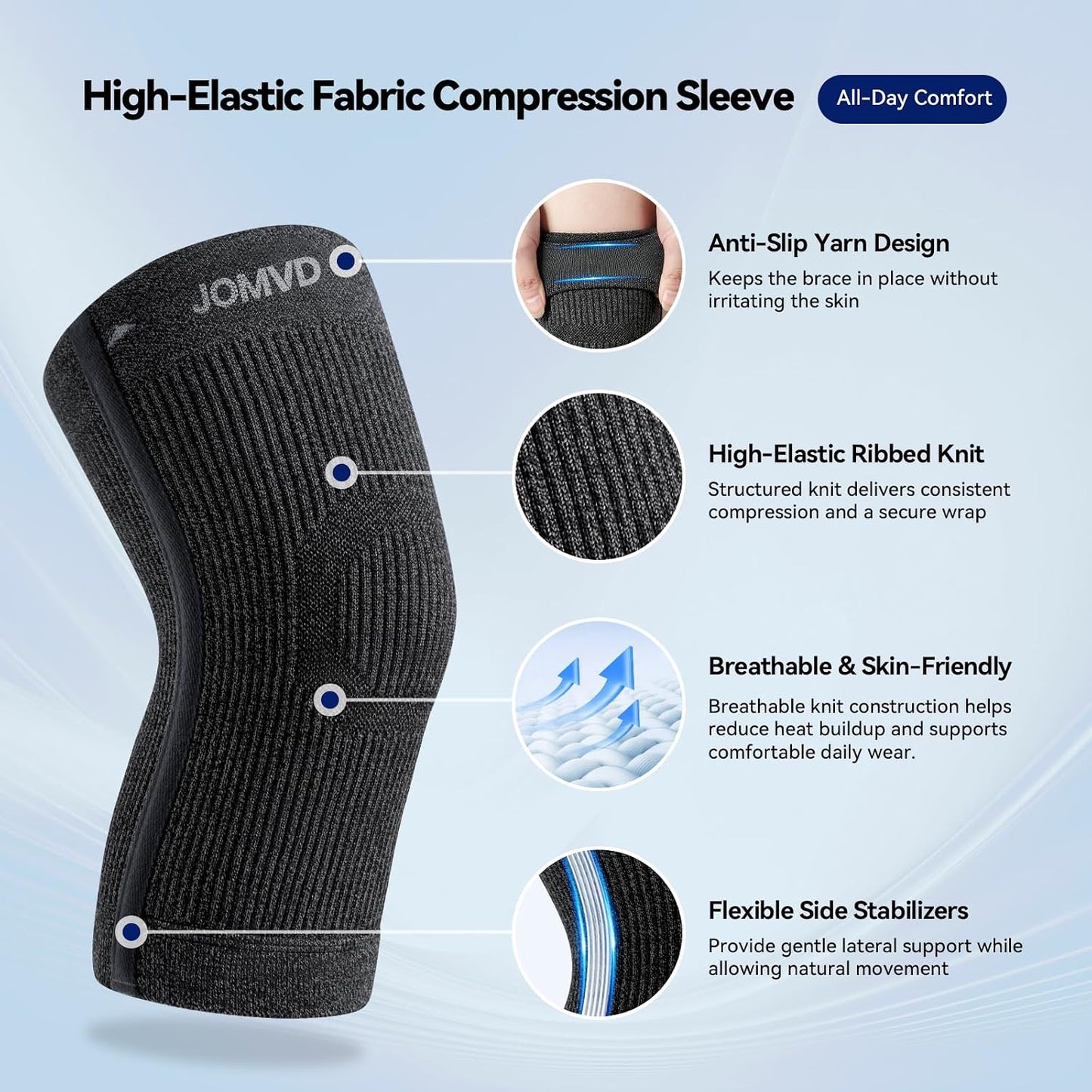 JOMVD Knee Compression Sleeve for Arthritis Pain – Knee Brace for Knee Pain Relief, Meniscus Tear, Inflammation, Circulation, Swelling & Injury Recovery – Anti-Slip Breathable Support for Women & Men,Medium