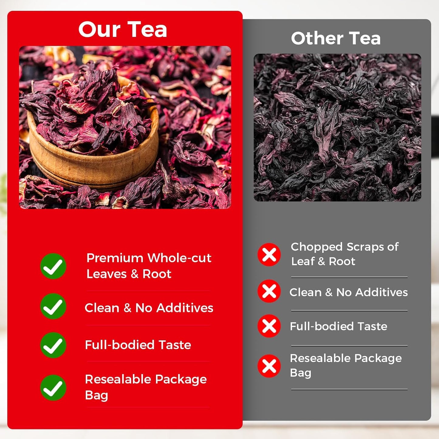 50 Bags Premium Natural Hibiscus Tea, 100% Pure Organic Hibiscus Flowers Herbal Tea, Caffeine-Free, Rich in Natural Goodness and Flavor, No Sugar, Gluten-Free, Vegan