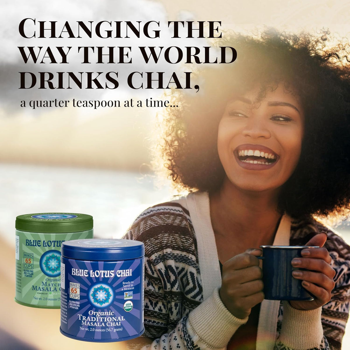 Blue Lotus Chai - Traditional Masala Chai - Makes 100 Cups - 3 Ounce Masala Spiced Chai Powder with Organic Spices - Instant Indian Tea No Steeping - No Gluten