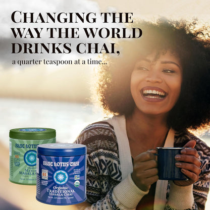 Blue Lotus Chai - Traditional Masala Chai - Makes 100 Cups - 3 Ounce Masala Spiced Chai Powder with Organic Spices - Instant Indian Tea No Steeping - No Gluten