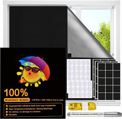 Blackout Window Cover, Upgraded Hook and Loop - Portable Shades No Residue and Longer Lasting, 100% Blackout Blinds for Window 79″ x 57″, Black Out Curtains for Bedroom and Baby Room 2m