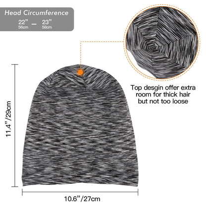 Silk Satin Lined Bonnet Sleep Cap - Adjustable Stay on All Night Hair Wrap Cover Slouchy Beanie for Curly Protection Women and Men Solid Black