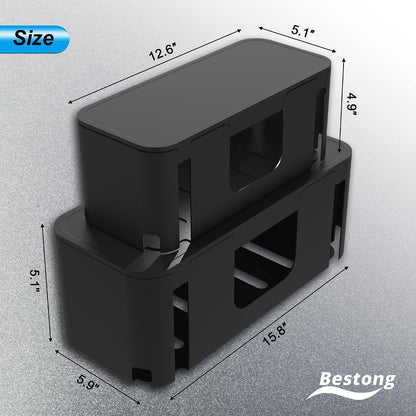Power Strip Hider Box Cable Management Organizer Set Large & Medium Black
