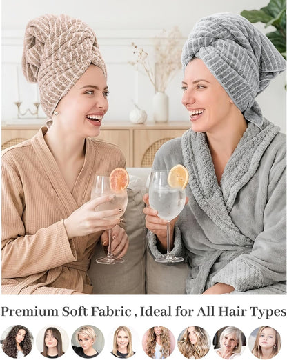 ROLSHOL 2 Packs Large Microfiber Hair Towels for Women, Super Absorbent & Quick Dry Hair Towel Wrap for Curly Hair Long & Short Hair- Anti-Frizz Hair Turbans for Wet Hair - 27.5''*39.4''
