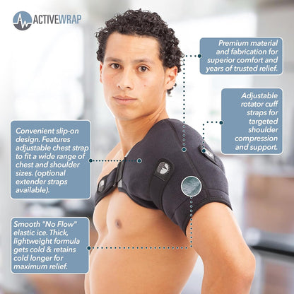 ActiveWrap Shoulder Ice Pack Wrap, Small/Medium – Includes 2 Reusable Hot & Cold Gel Packs for Rotator Cuff Cold Therapy, Ice Shoulder Wrap with Adjustable Compression for Post-Surgery Recovery