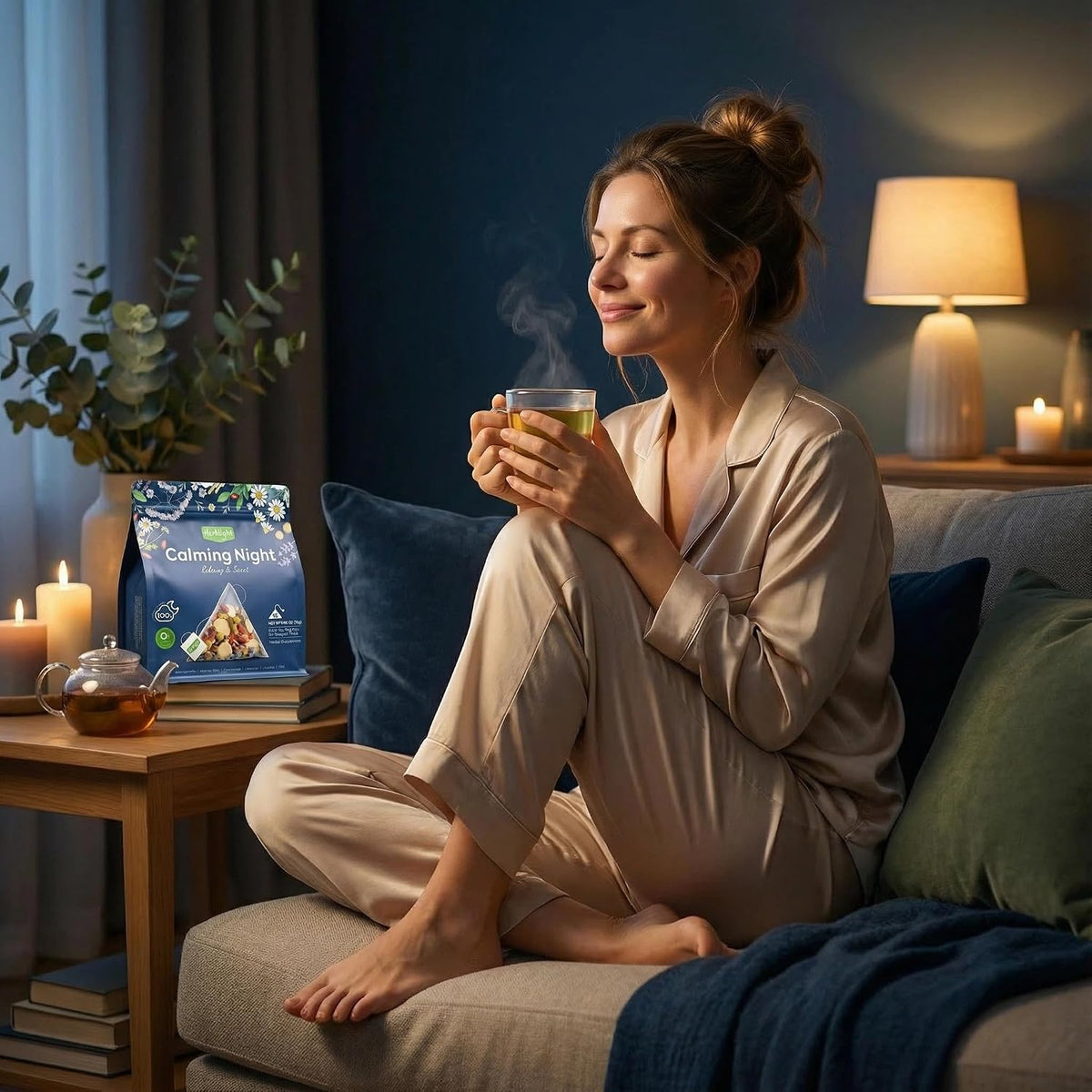 Herblight Valerian Root Night Time Tea with Lavender & Chamomile - Caffeine-Free Calming Herbal Blend for Relaxation & Stress Relief - Premium Whole Leaf Ashwagandha Tea (15 Sachets)