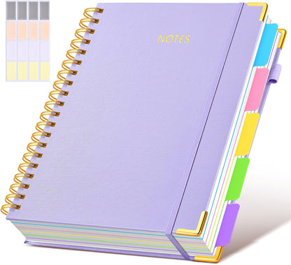 Hardcover Spiral Notebook journal with Removable Dividers Tabs, 300 Pages Leather 5 Subject Notebook College Ruled, 8"x10" Large B5 Notebooks for Work School Note taking, Lined Journal for Women,Black