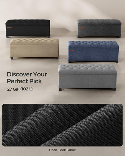 SONGMICS Storage Ottoman Bench, Foot Rest with Legs, 15.7 x 43.3 x 15.7 Inches, End of Bed Bench, Storage Chest, Load up to 660 lb, for Living Room, Bedroom, Entryway, Dark Gray ULSF088G01