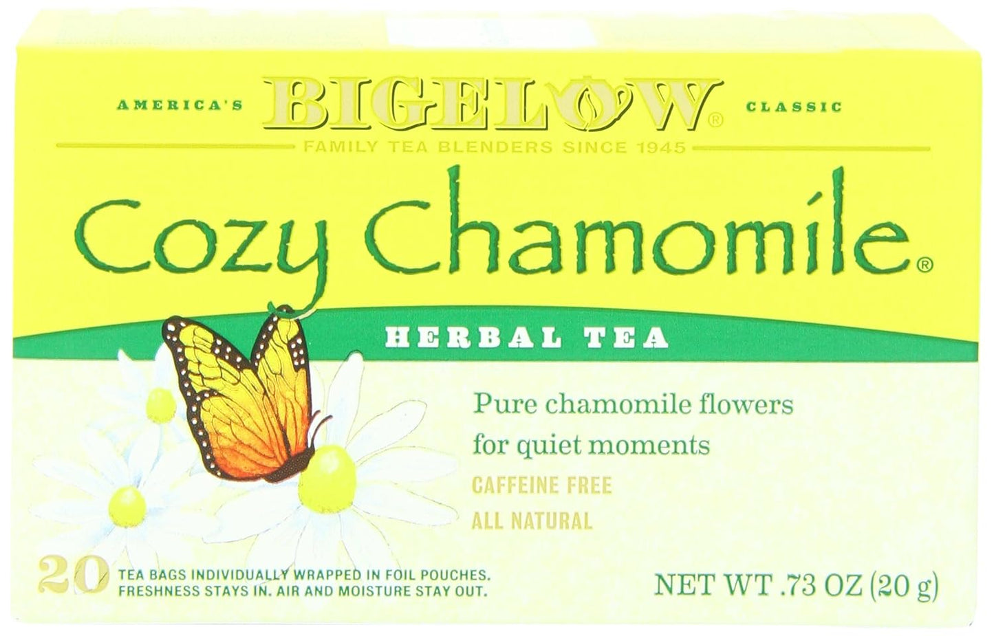 Bigelow Cozy Chamomile Herbal Tea,Caffeine Free Tea with Chamomile Flowers, 100 Count Box (Pack of 1)