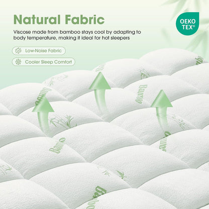 Mattress Pad Queen Size, Cooling Pillow Top Mattress Topper, Ultra Soft Viscose Made from Bamboo, Breathable for Hot Sleepers, Deep Pocket 8"-20", Green