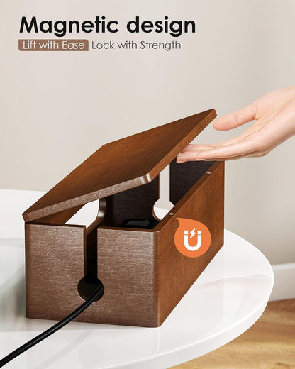 YECAYE Solid Wood Cable Management Box, Walnut Color, 14.2 x 6.1 x 4.1