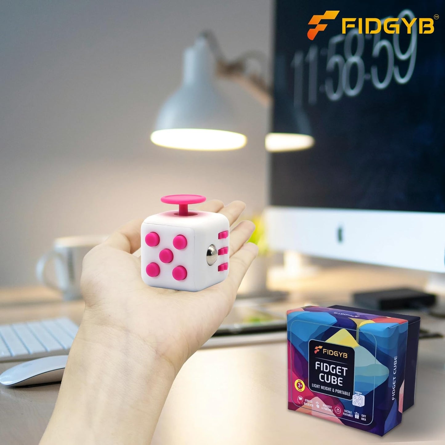 Cube Fidget Stress Relief Toy for Adults & Kids, Smooth, Quiet Sensory Toy for Anxiety, Focus & ADHD Idea[WHI_Pink]