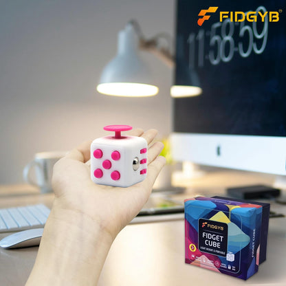 Cube Fidget Stress Relief Toy for Adults & Kids, Smooth, Quiet Sensory Toy for Anxiety, Focus & ADHD Idea[WHI_Pink]