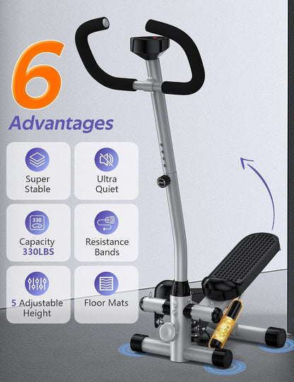 Mini Stepper with Handlebar for Exercise, 330lbs Stair Climber Machine