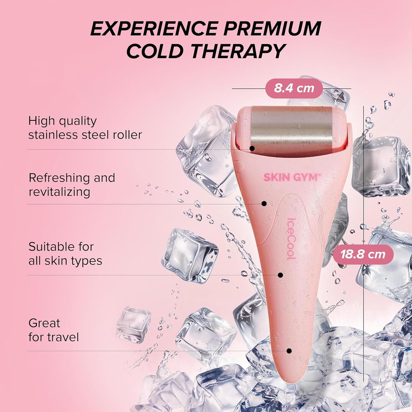 SKIN GYM IceCool Stainless Steel Ice Roller for Face | Cryo Facial Ice Roller for Puffiness & Redness Relief | Cold Face Roller to Tighten Pores & Soothe Skin