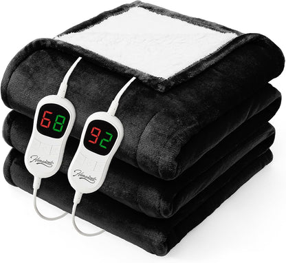 Homemate Electric Heated Blanket Twin - 62"x84" Heating Bed Blankets Throw with 10 Heating Levels 8 Hours Auto Off Fast Heating Over-Heated Protection Ultra Soft Warm Flannel ETL Certified Grey - Colors A