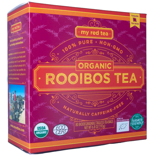 My Red Tea Organic Rooibos Tea Bags - 80 Count - South African Red Bush Tea - USDA Organic, Caffeine Free, Single Origin & Sustainably Farmed - 200g