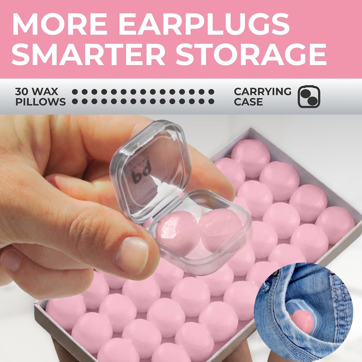 Peace&Quiet PQ Wax Ear Plugs for Sleeping - 30 Silicone Wax Earplugs for Sleeping and Swimming, Gel Ear Plugs for Noise Cancelling, Sound Blocking Level of 32 Db (30 Pillows), Color: White