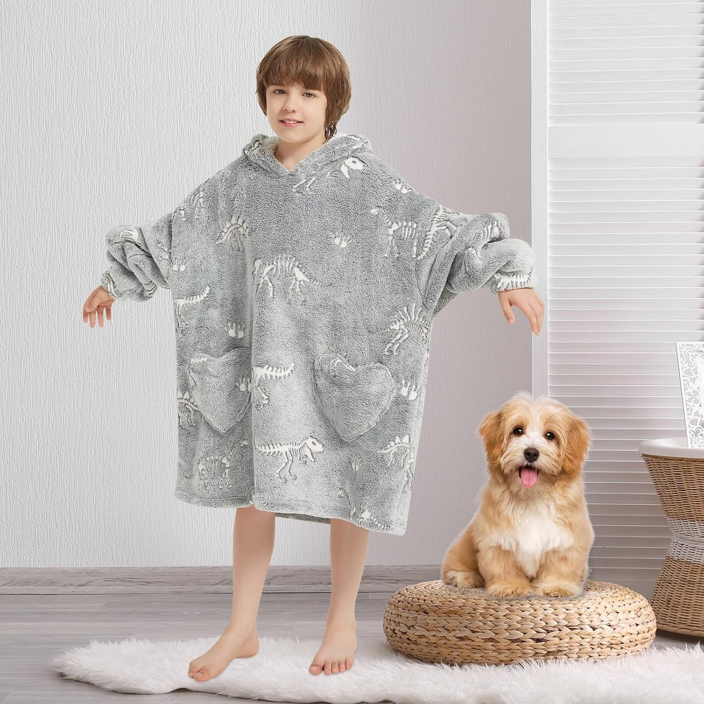 Fiosnow Glow in the Dark Unicorn Blanket Hoodies for Kids 6-13YR Oversize Wearable Blanket Hoodies for Boys Girls Teens