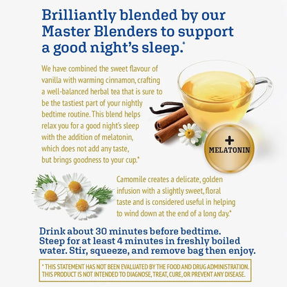 Twinings Superblends Sleep+ Herbal Tea with 1mg Melatonin Camomile, Cinnamon & Vanilla, Naturally Caffeine-Free, 16 Tea Bags (Pack of 1), Enjoy Hot or Iced