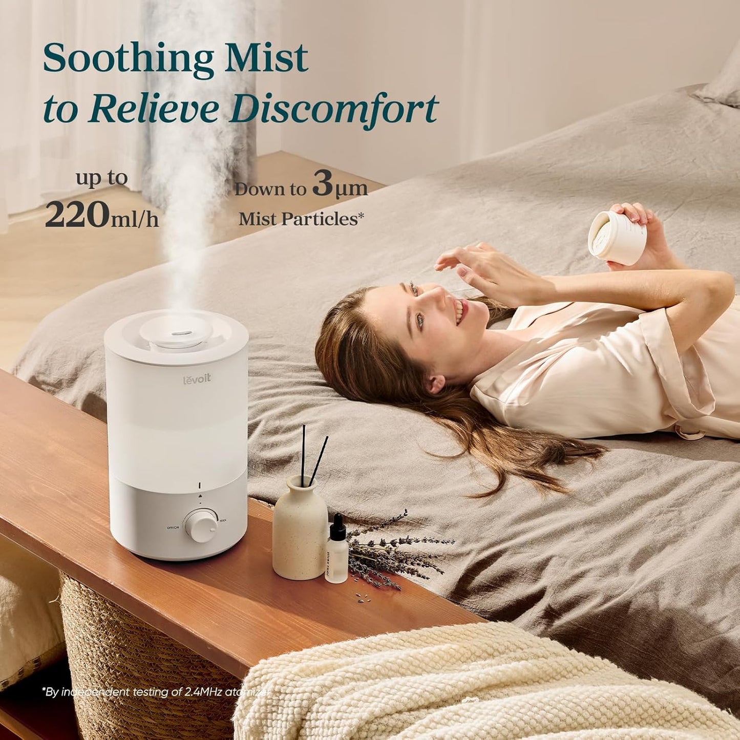 LEVOIT Humidifiers for Bedroom, Quiet, 3L Cool Mist, Essential Oil Diffuser | Top Fill/25Watt - Home/Large Room - 360° Nozzle - Rapid Ultrasonic Humidification for Baby Nursery/Plant