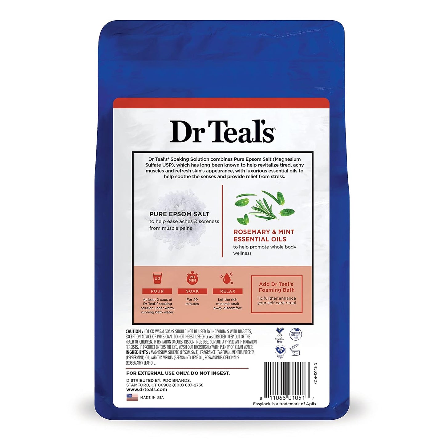 Dr Teal's Epsom Salt Magnesium Soak, Wellness Therapy with Rosemary & Mint, 3 lbs