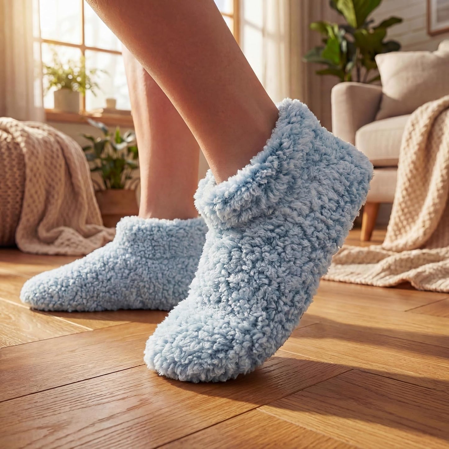 Cozylook Fuzzy Slippers for Women Indoor Soft Sole Slipper Socks with Non Slip Grippers Warm Fluffy