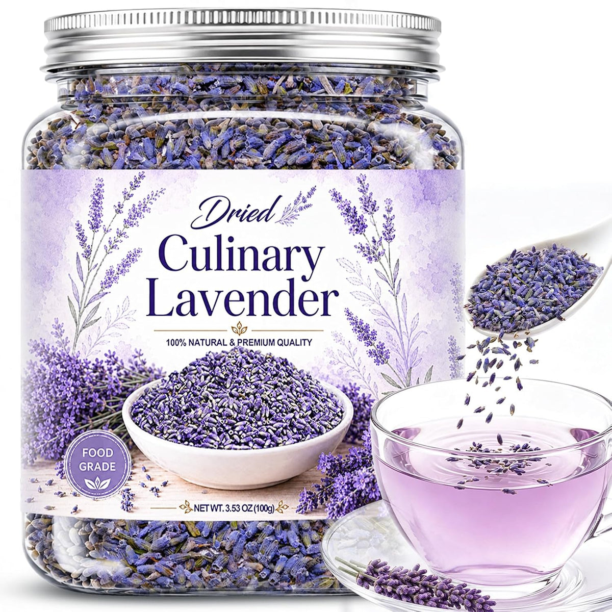 100g Dried Culinary Lavender Flowers, Food Grade Lavender Buds for Tea