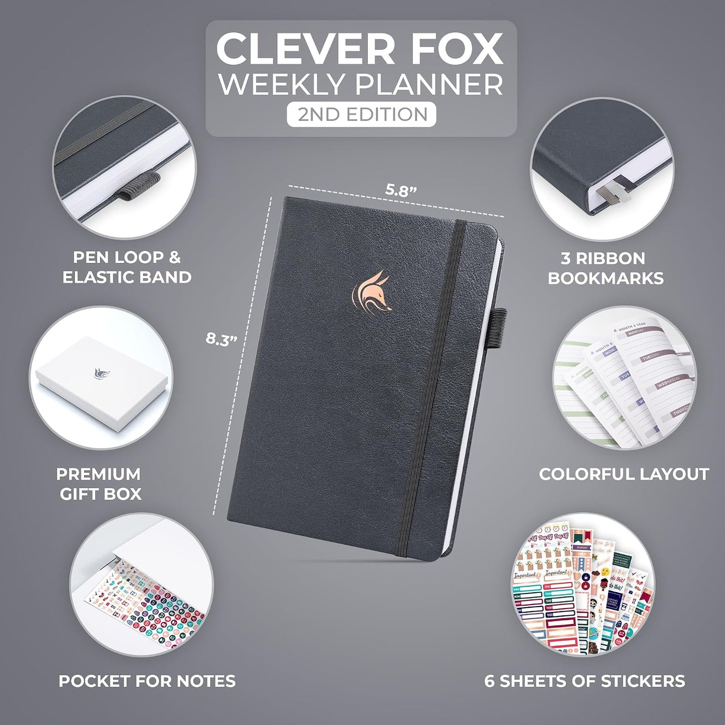 Clever Fox Planner 2nd Edition – Colorful Weekly & Monthly Goal Planner, Time Management & Productivity Organizer, Undated, A5 (Dark Teal)
