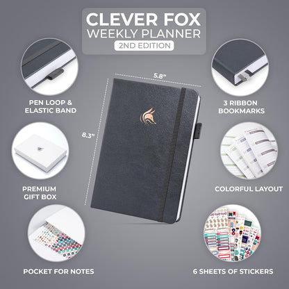 Clever Fox Planner 2nd Edition – Colorful Weekly & Monthly Goal Planner, Time Management & Productivity Organizer, Undated, A5 (Dark Teal)