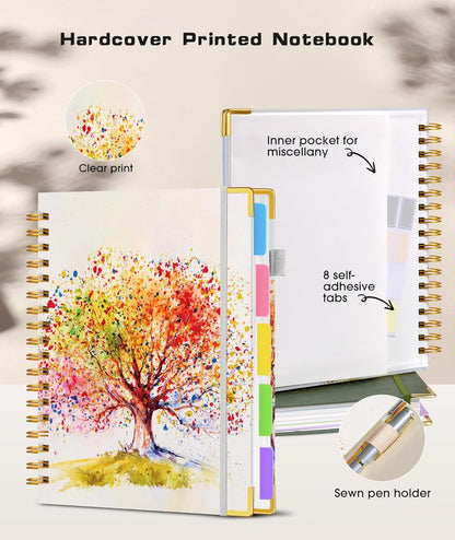 Hardcover Spiral Notebook journal with Removable Dividers Tabs, 300 Pages Leather 5 Subject Notebook College Ruled, 8"x10" Large B5 Notebooks for Work School Note taking, Lined Journal for Women,Black