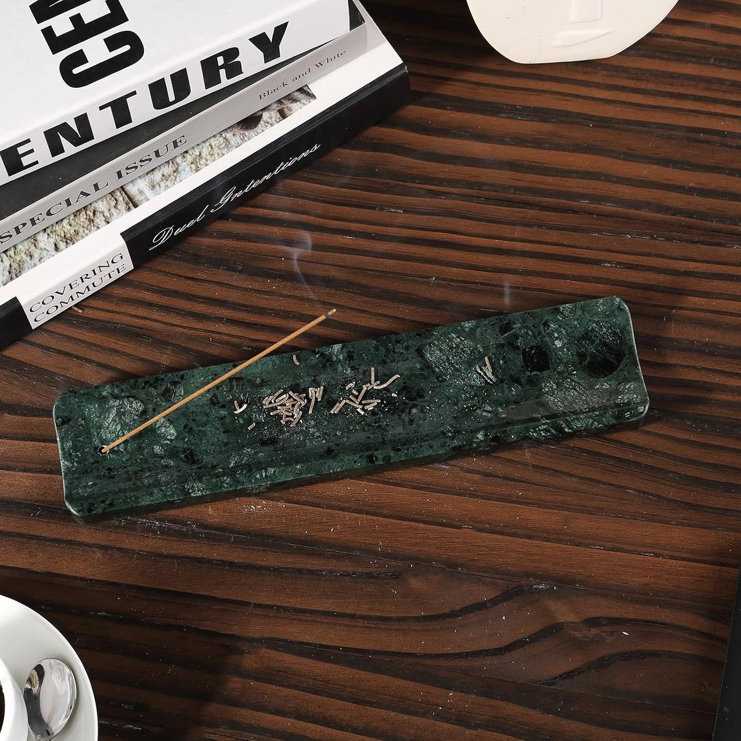 Koville Marble Incense Holder, Incense Holder for Sticks, Incense Sticks Holder Ash Catcher for Meditation Yoga SPA, Natural Stone Incense Burner, Home Table Decor (Grey)