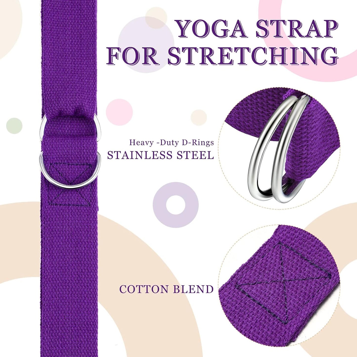 Leyndo Yoga Strap Stretching Pilates Exercise Adjustable Straps 6 ft Non Elastic Yoga Belt with Adjustable D Ring Buckle for Pilates Gym Workouts Fitness