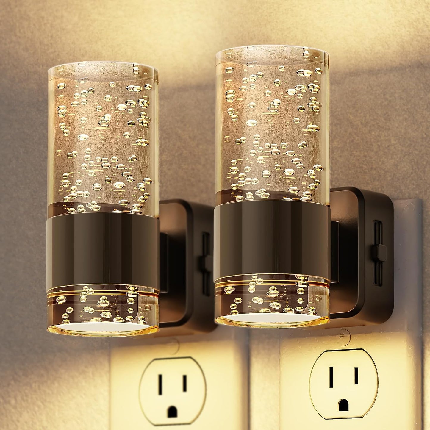 Briignite Night Lights Plug into Wall, Modern LED Night Light Plug in, Dusk to Dawn Sensor,Amber Night Light 0-100LM Adjustable Brightness, Dimmable NightLight for Hallway, Bedroom, Stairway, 2 Pack