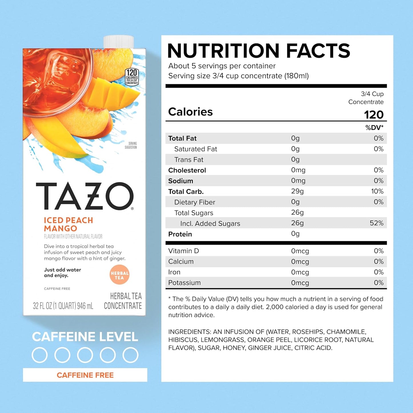 TAZO Skinny Chai Latte Concentrate 2-Pack, 32 oz Cartons, Low Calorie Black Tea Blend with Cinnamon, Cardamom, Ginger and Vanilla Spices, Hot or Iced Chai Tea Concentrate